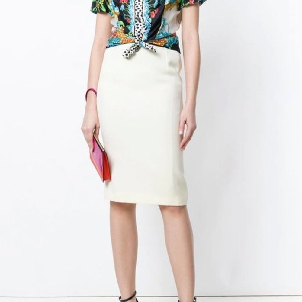 Vintage 90s Gianni Versace Couture Cream Wool Pencil Made in Italy  Skirt